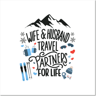 Wife & Husband Travel Partners For Life Honeymoon Ski Lovers Posters and Art